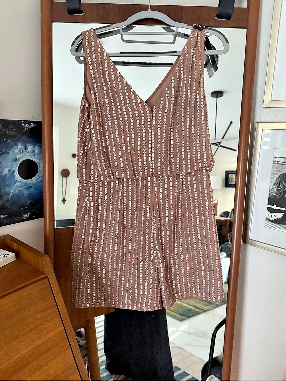 Adrianna Papell Beaded Romper rose gold size 8